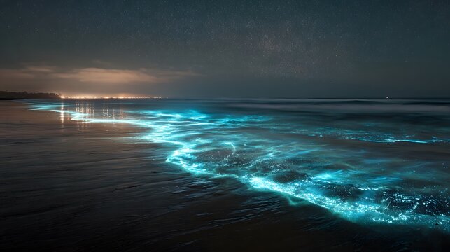 Bioluminescent waves beach ocean sea glow night water algae glowing light nature travel destination