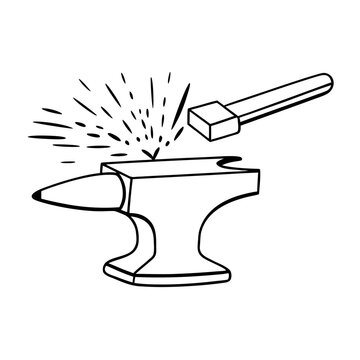recommend clip art: Blacksmith hammer striking anvil sparks flying metalworking