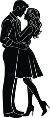 Romantic couple embracing silhouette, love relationship vector art, intimate moment design, black and white couple illustration, elegant romantic pose