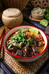 Rice Vermicelli with Northern Thai Curry Sauce, Thai called Khanom Jeen Nam Ngiao, Northern thai cuisine, lanna cuisine