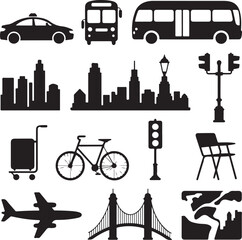 City Transportation and Skyline Silhouettes Collection taxi