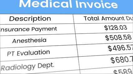 Medical Invoice showing numbers breakdown animation isolated on white background