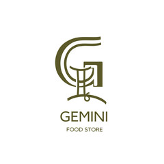 Elegant Gemini Food Store Logo With Modern Monogram Design