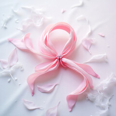 Delicate pink ribbon with flower symbolizing breast cancer awareness
