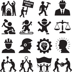 Labor and Workers Rights Icons and SymbolsTitle:Labor and Workers Rights Icons and