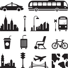 City Transportation And Travel Icons Silhouette Collection (137) vector