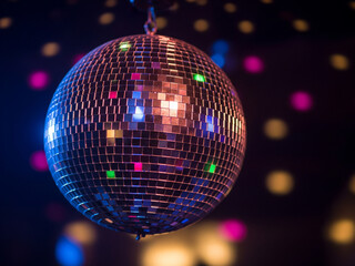 Obraz premium Boule disco à facettes en boite de nuit avec lumière lasers
