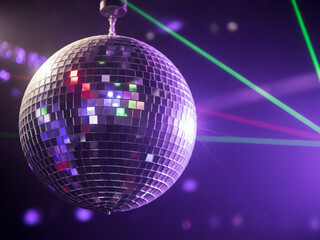 Obraz premium Boule disco à facettes en boite de nuit avec lumière lasers