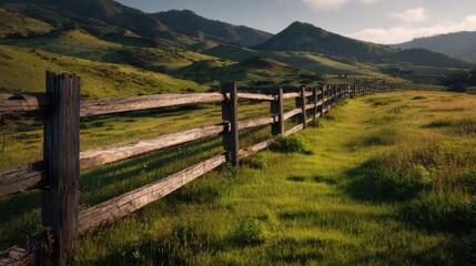 Rolling Autumn Hills Divided By A Rustic Fence