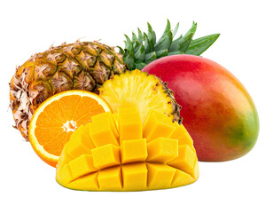 Fresh tropical fruits assortment, isolated PNG 