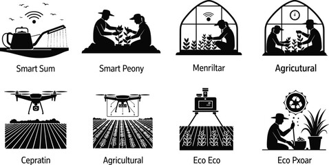 Smart agriculture technology with drones, automated watering, greenhouse farming, eco-friendly practices, and sustainable crop monitoring for modern farming solutions
