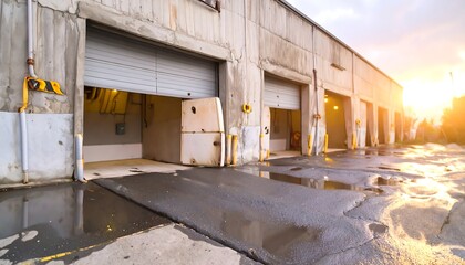 Industrial building at sunset