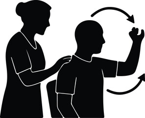 Vector Physical therapist assists patient with shoulder exercises silhouette Illustrator