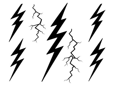 Collection of Black Lightning Bolt and Crack Graphics on White Background crackle thunderbolt