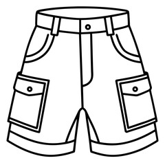 Cargo Shorts Side View Line Art Vector