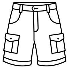Cargo Shorts Side View Line Art Vector