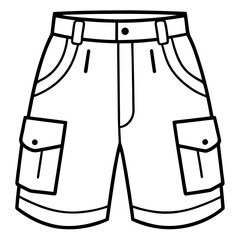 Cargo Shorts Side View Line Art Vector