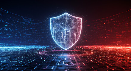 Cyber Shield: This evocative image showcases a glowing shield, symbolizing digital security. With a backdrop of data streams, it captures the essence of safeguarding information in the digital age.