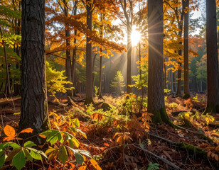 Fototapeta premium American Chestnut Regrowth Forest Recovery Autumn Documentary Photography