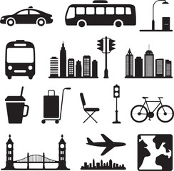 City Transportation and Travel Icons Silhouette Collection vector illustration