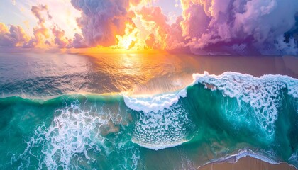 Sunrise over vibrant ocean waves