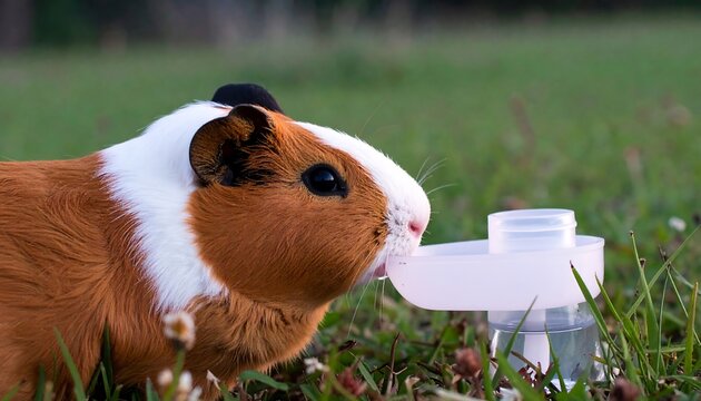 Guinea pig drinking from a water bottle