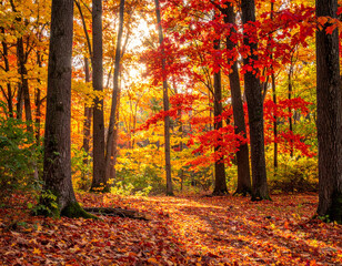 Naklejka premium Mixed Hardwood Forest Peak Autumn Display Multi-Species Photography