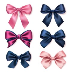 Set of realistic pink and navy blue bows, vector illustration on a white background