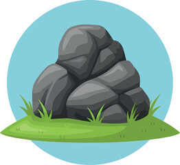 Gray stone stack on green island cartoon nature element vector