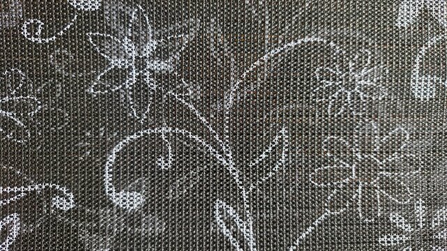 black floral tablecloth as background. texture