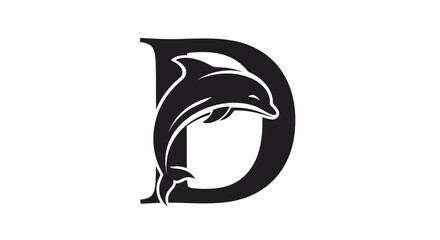 Stylized Black Dolphin Leaping Through the Letter D. © solikhin