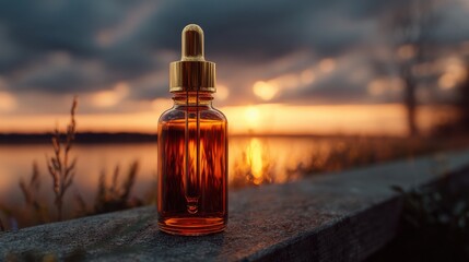 amber bottle sunset lake nature