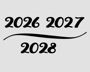 Script font years 2026 2027 2028 separated by a thick black curved line future
