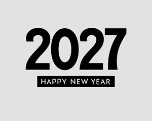 2027 Happy New Year bold sans-serif font with black rectangle on light gray background greeting celebration