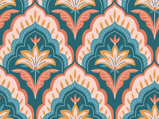 Vector seamless traditional Indian paisley pattern. Digital textile design Beautiful ethnic style. Damask colorful seamless floral seamless pattern for fabric or wallpaper
