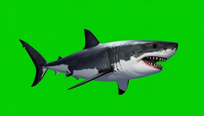 Fototapeta premium A great white shark against a solid green background