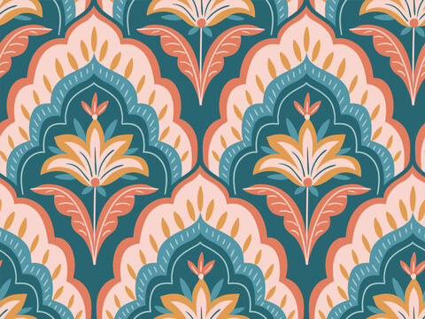Vector seamless traditional Indian paisley pattern. Digital textile design Beautiful ethnic style. Damask colorful seamless floral seamless pattern for fabric or wallpaper