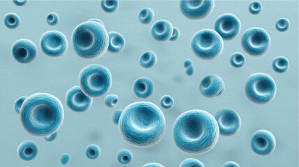 Under a Microscope: Vibrant Blue Biological Cells Floating in a Soft Background Perfect for Scientific Illustrations and Educational Materials Related to Biology