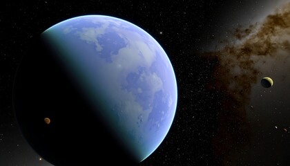 Celestial blue planet in space