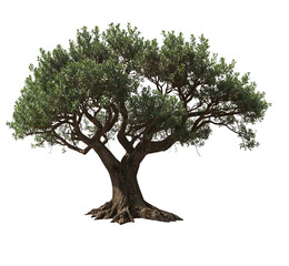 Fototapeta premium Majestic olive tree with sprawling branches and lush green leaves isolated on the transparent background for nature and wellness concepts