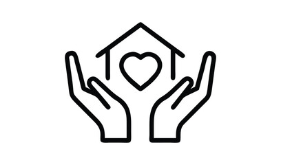 Obraz premium Hands holding a house with a heart symbol inside representing care and love