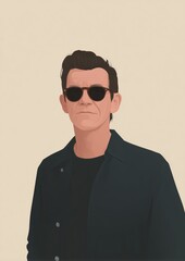 Fototapeta premium A stylish man in sunglasses and a black shirt poses with confidence