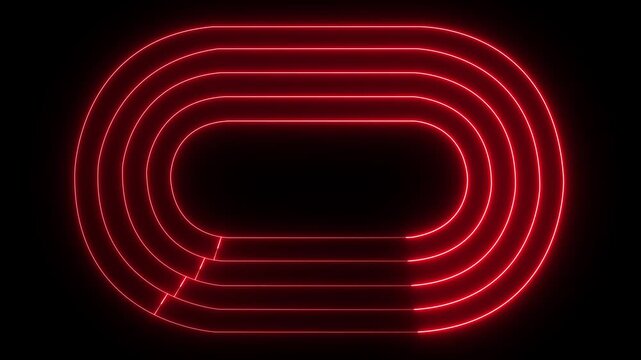 glowing neon Running Track icon Animation on black background. Empty Running Track icon. neon Field for Running Competition icon. 4k motion video.
