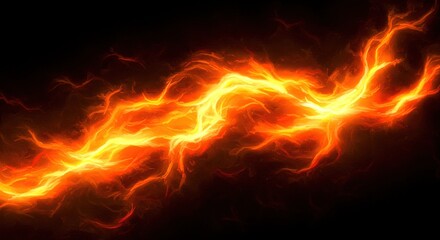 Bright fiery energy bolt with intense glowing yellow orange light