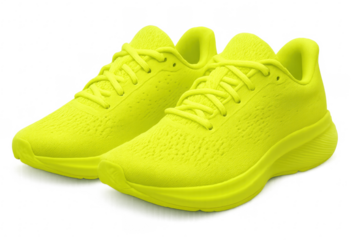 Pair of vibrant neon green running shoes isolated on transparent background