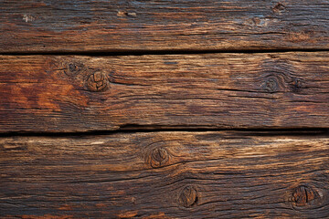 Fototapeta premium Dark brown aged wood planks rustic texture background weathered wood grain detail