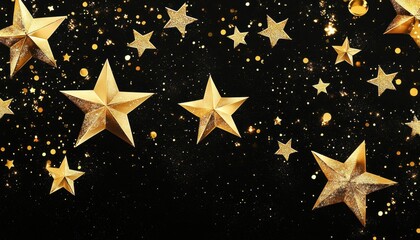 Elegant Gold Stars and Golden Sparkles on a Black Background for Festive Celebrations and Holiday Designs