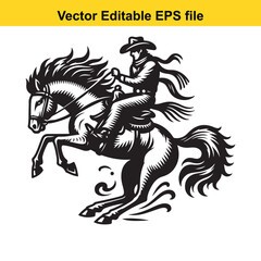 Cowboy riding a horse, isolated on white background