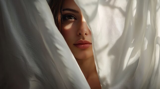 Woman hidden by fabric