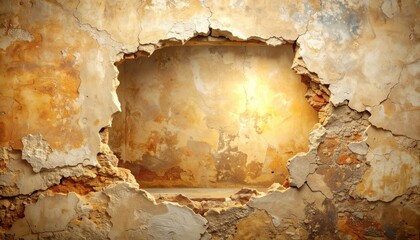 Golden Light Piercing Through a Cracked Wall, Abstract Revelation.